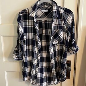 Kenneth Cole Reaction Flannel Shirt Navy Blue, cream and mauve plaid